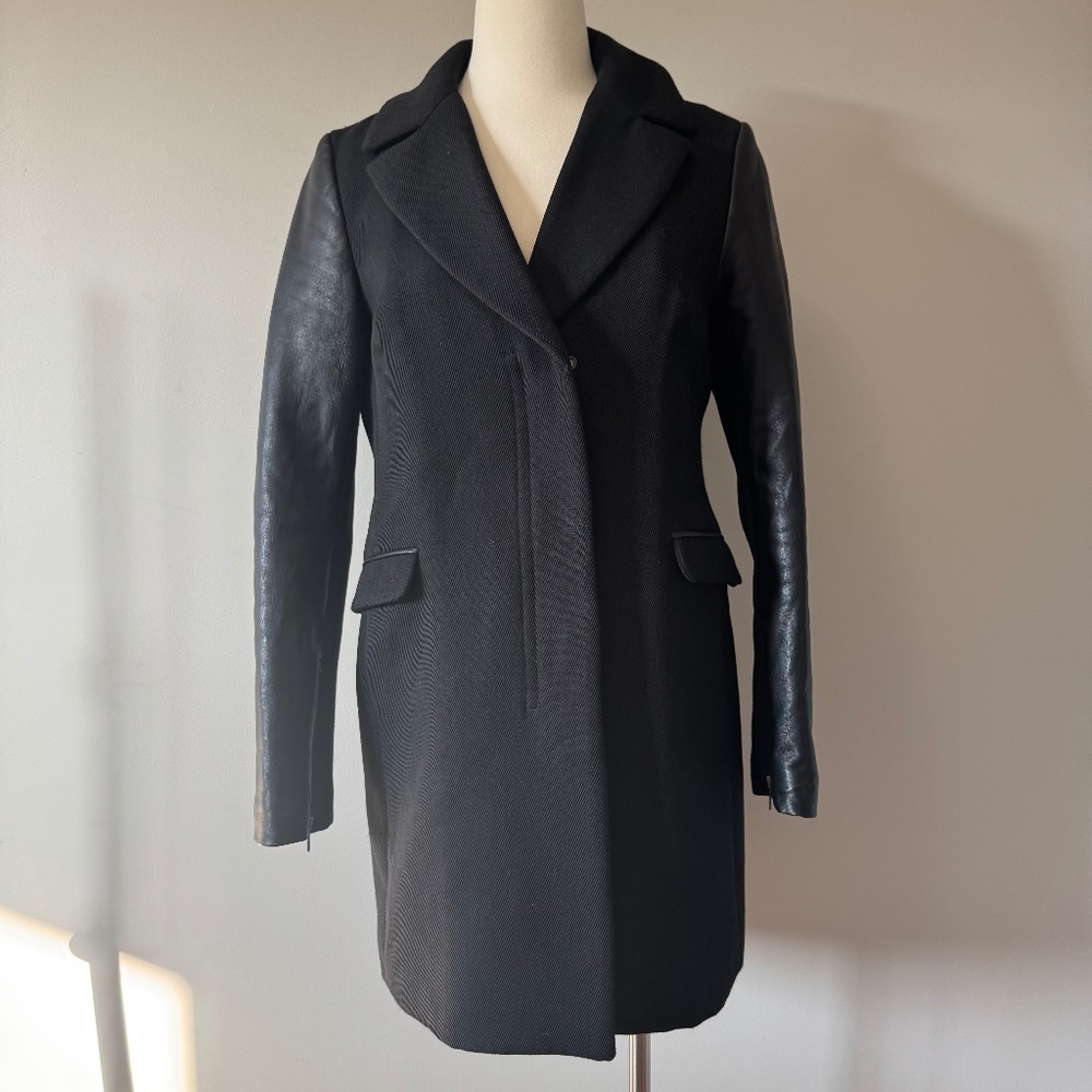 Mackage  Canada Black Trench Coat leather with wool SZ